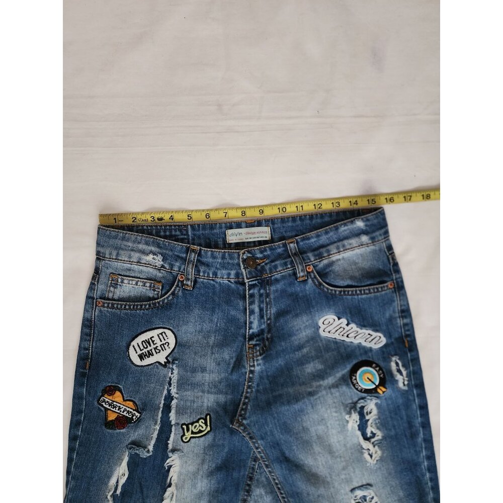 Dilvin Jeans Women's MAVI Blue Denim Patchwork Distressed Skirt Size US 06/EU-38 - Picture 10 of 12